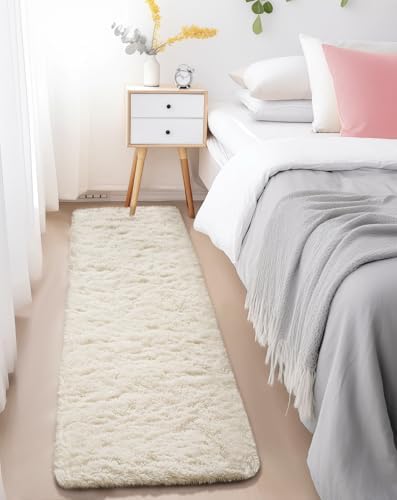 Ophanie Runner Rug for Hallway, 2x6 Upgrade Non-Slip Fluffy Soft Bedside Rugs, Bedroom Living Room Ivory Shaggy Carpet for Kids Girls Boys Dorm Nursery Home Decor Aesthetic - Image 2