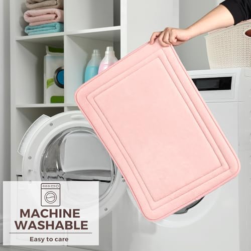Pink Bathroom Rugs Memory Foam Small Thin Bath Mat Non Slip Washable - Image 5