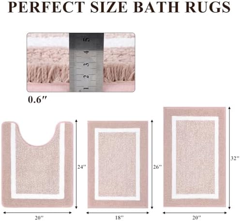 Pauwer 3 Piece Bathroom Rug Set, Non Slip Washable Bath Mat, Dusty Pink - Image 2