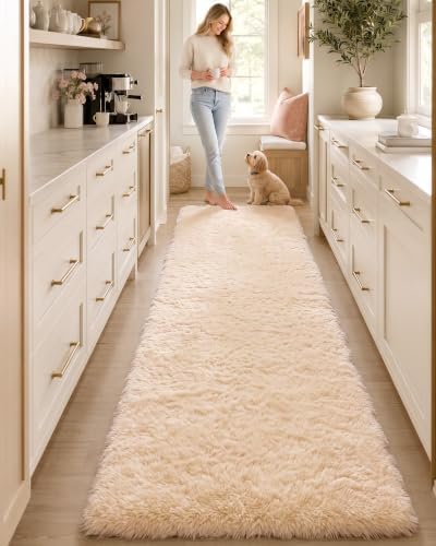 OLANLY 2x8 Machine Washable Runner Rugs for Hallway, Soft Fluffy Shaggy Bedside Rugs for Bedroom, Living Room, Indoor Floor Carpet for Kids Girls and Boys, Nursery Rooms, Home Decor Aesthetic, Beige - Image 3