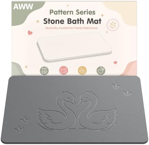 AWW Stone Bath Mat, Diatomaceous Earth, Swan Pattern, Grey by AWW