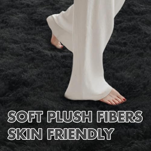 7x10 Ft Extra Large Shag Rugs for Living Room, Ultra Soft Fluffy Furry Area Rugs for Bedroom Indoor Floor, Aesthetic Carpet for Kids Home Decor (Black) - Image 4