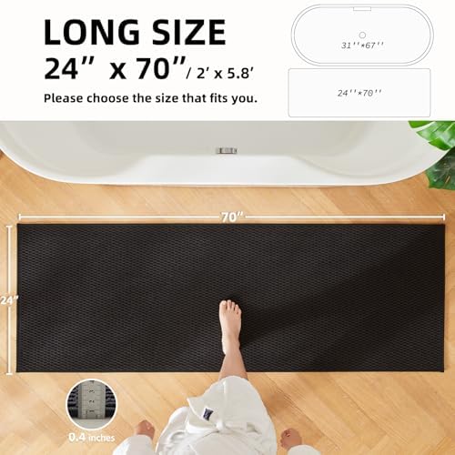 TYUU Black Bathroom Runner Rugs, Long Bath Mat Runner Washable Thin Quick Dry Low Pile Bathroom Runner Rugs Non Slip, Black 24''x70'' - Image 2