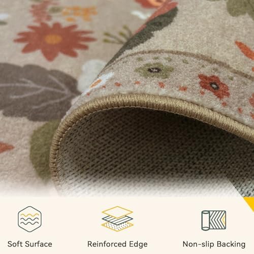 RELEANY Floral Washable 4x6 Area Rugs Brown/Brick - Image 3