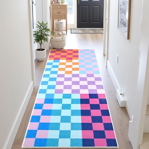 Terrug Multicolored Checkered Area Rug for Kitchen, 2x6 Runner Rugs - Image 2