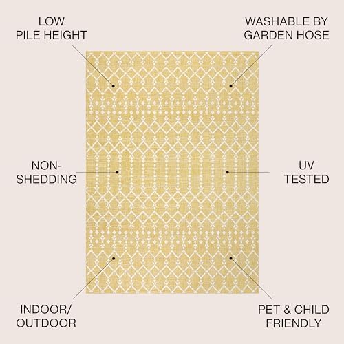 JONATHAN Y Moroccan Geometric Indoor Outdoor Round Area Rug 5 Ft Yellow/Cream, Ourika Textured Weave for Backyard, Patio, Porch, Easy-Cleaning, High Traffic, Pet-Friendly, Non-Shedding (SMB108G-5R) - Image 2