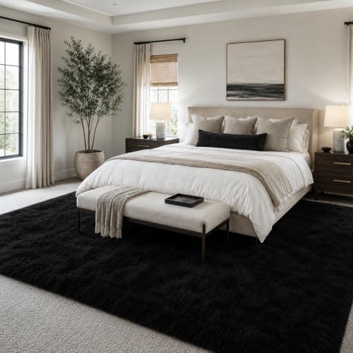 8x10 Ft Black Fluffy Area Rug for Living Room, Soft Washable Carpet - Image 3