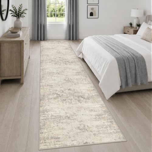 2.6x14 Washable Runner Rug:Modern Abstract Soft Carpet Brown Beige - Image 4