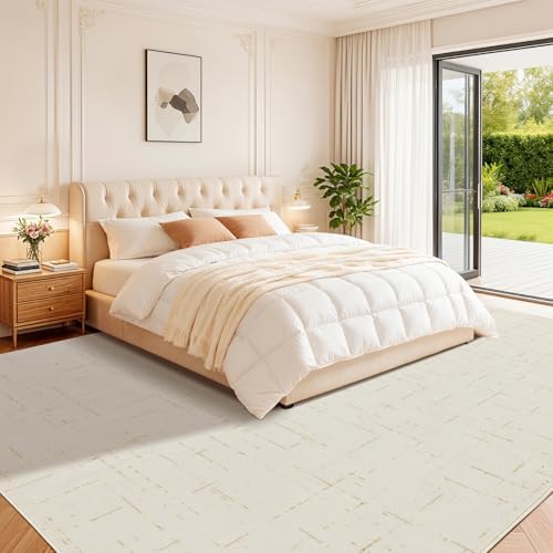 LIANLAM Washable Rug Area Rugs for Living Room - Stain Resistant Non-Slip Backing Boho Rug for Bedroom,Durable & Ultra-Thin Vintage Large Area Rug(8' x 10',White) - Image 2