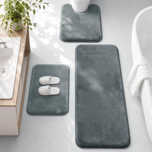 HUXMEYSON 3-Piece Memory Foam Bathroom Rug Set, Grey by HUXMEYSON