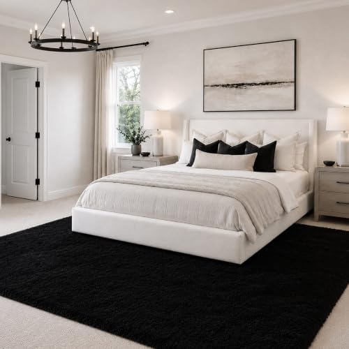 Balck Fluffy Area Rug 5x8 Ft, Soft Washable for Living Room - Image 2