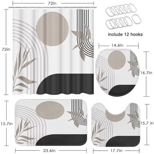 Bathroom Sets with Shower Curtain and Rugs Set of 4 Geometric Boho - Image 2