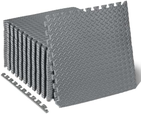 ProsourceFit Exercise Puzzle Mat 1/2-inch, EVA Interlocking Foam Floor Tiles for Home Gym, Workout Equipment, Kids Play Areas, Gray, 96 SQ FT - 24 Tiles by ProsourceFit