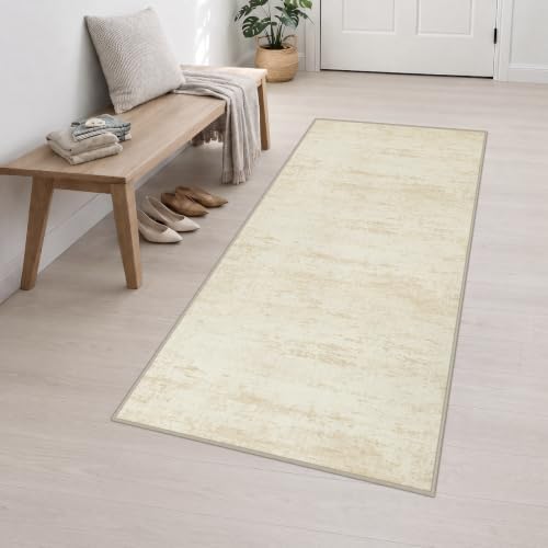 3x8 Washable Runner Rug：Modern Abstract Kitchen Soft Carpet Beige - Image 3