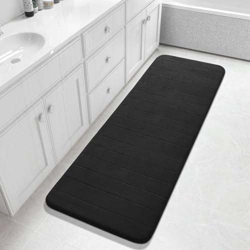 Yimobra Bathroom Runner 60"x24", Non Slip Memory Foam Bath Mat, Super Soft Water Absorbent Hallway Carpet, Machine Washable Rug for Vanity Tub Shower, Black by Yimobra