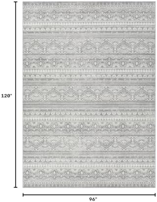 Tortania Area Rug Living Room Rugs - 8x10 Washable Large Soft Neutral Boho Moroccan Bohemian Farmhouse Rug Indoor Floor Carpet for Bedroom Under Dining Table Home Office Decor - Neutral Grey - Image 2