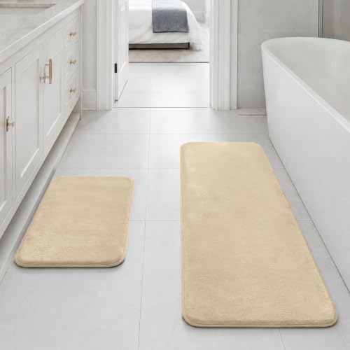 HUXMEYSON Bathroom Rugs Sets 2 Piece, Non-Slip & Quick Dry Bath Mat Set, Ultra Soft Velvet Bath Rugs for Bathroom, Toilet and Shower Floor, Light Coffee by HUXMEYSON