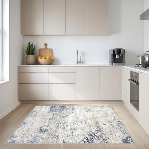 DMOYEST Area Rug Living Room Rugs 4x6 Washable Abstract Beige Blue Carpet - Image 4