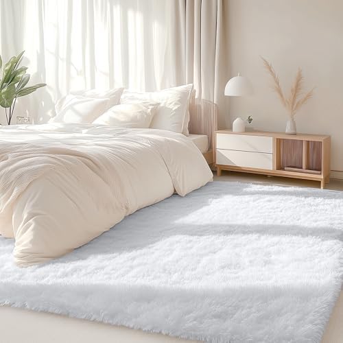 OLANLY 5x8 Machine Washable Large Area Rugs for Living Room, Bedroom, Soft Fluffy Shaggy Bedside Rug, Indoor Floor Carpet for Kids Girls and Boys, Dorms, Nursery, Home Decor Aesthetic, White - Image 5