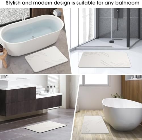 Stone Bath Mat Diatomaceous Earth Shower Mat Non Slip Super Absorbent White - Image 5