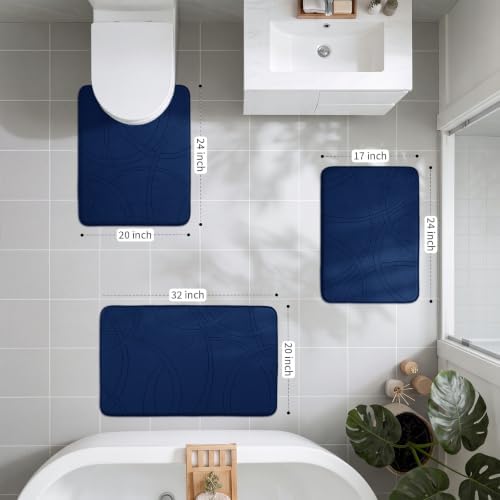 YIHOUSE 3 Piece Memory Foam Bathroom Rug Set, Cushioned Bath Mat, Dark Blue - Image 2