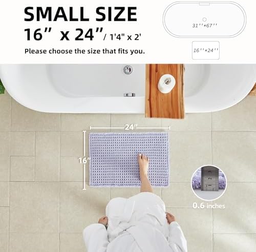 TYUU Waffle Bath Mat, Small Cute Bathroom Rug Non Slip 24x16 Lavender Cream - Image 2