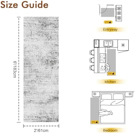 2x6 Ft Abstract Washable Runner Area Rugs for Hallway Grey - Image 2