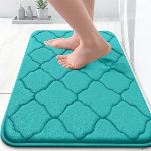 OLANLY Memory Foam Bath Mat Rug 24x16, Ultra Soft and Absorbent Bathroom Rugs, Non-Slip, Comfortable, Machine Washable Bath Carpet for Bathroom Floor, Tub, Shower and Home Decor Accessories, Teal by OLANLY