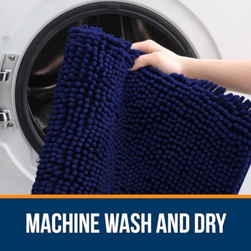 OLANLY Chenille Bathroom Rugs Sets 3 Piece, 30"x20"+24"x16"+24"x20", Navy - Image 4