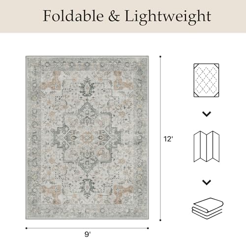GENIMO Indoor Outdoor Rug, Washable for Patio and Deck, Ivory Grey, 9x12 - Image 2