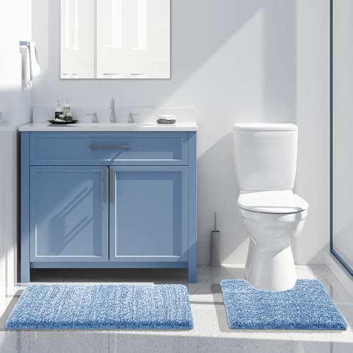 Yimobra Toilet Rugs U Shaped Washable 24X20, Soft Toilet Mat, Blue&White - Image 6