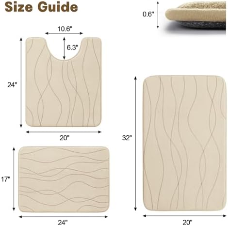 YIHOUSE Bathroom Rugs Set 3 Piece, Memory Foam Bath Mat Khaki - Image 2