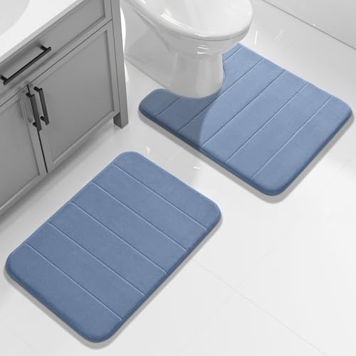 Yimobra Memory Foam Bathroom Mat Set, 24 x 17 & 24 x 20 in, Denim Blue by Yimobra