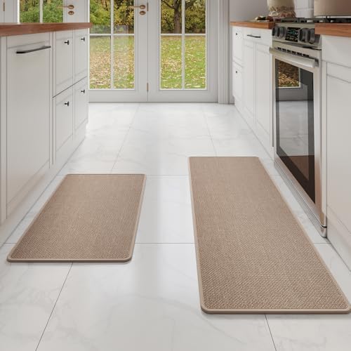 YDKGL Kitchen Mat Kitchen Rugs Sets of 2 PCS Non Slip Brown 17"x30"+17"x47" by YDKGL
