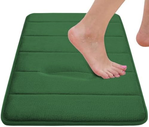 RUN HELIX Bath Mats for Bathroom Comfort Memory Foam Bath Rug Set 3 Piece Non-Slip Bathroom Mats,Absorbent Shaggy Rugs Super Soft U-Shaped Toilet Rug,Bathroo Carpets for Batoom,Tub,Shower,Dark Green - Image 4