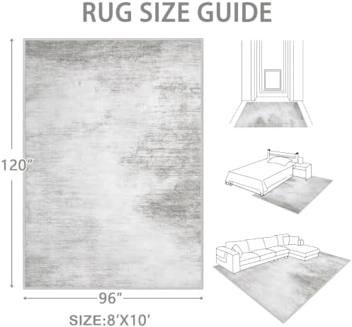 Area Rugs 8x10 Living Room: Washable Rug Modern Abstract Large Rugs Soft Non Slip Neutral Rug Stain Resistant Indoor Carpet for Bedroom Kitchen Dining Room Home Office Rugs(Grey,8'x10') - Image 2