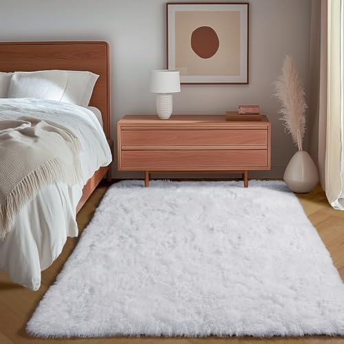 White Rugs for Kids Bedroom Preppy Dorm, 3x5 Fluffy Bedside Soft Area Rug - Image 5