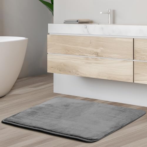 Clara Clark Bathroom Rugs, Velvet Memory Foam Bath Mat, Non-Slip Bath Rugs, Machine Wash, Dries Quickly, Ultra Soft Plush Bath Mats for Bathroom, 17 x 24, Grey - Image 2