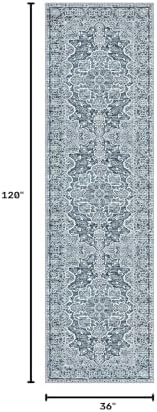 KUTA Vintage Washable Rug Runners 3x10 Blue White Long Hall Rug 10ft - Image 2