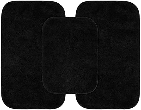 Garland Rug Traditional Nylon Washable Black 3 Bath Rugs (17" X 24", 21" X 34", 21" X 34") - Soft, Absorbent, and Stylish for Your Bathroom by Garland+Rug