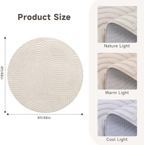 Pauwer 4ft Area Rugs for Living Room, Modern Non Slip Washable Rug, Beige - Image 2