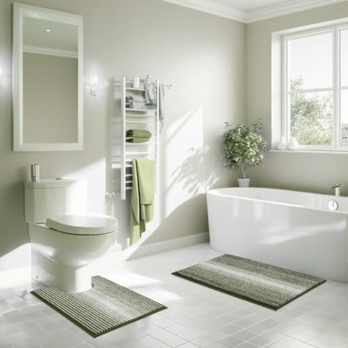 BSICPRO Bathroom Rugs Sets 2 Piece, 32"x20" + U-Shaped 24"x20", Sage - Image 2