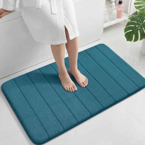 Yimobra Large Bath Mat 36"x24", Super Soft Quick Dry Memory Foam Bathroom Rug, Water Absorbent, Non Slip Backing Machine Washable for Tub Shower, Thick Comfort Support, Peacock Blue by Yimobra