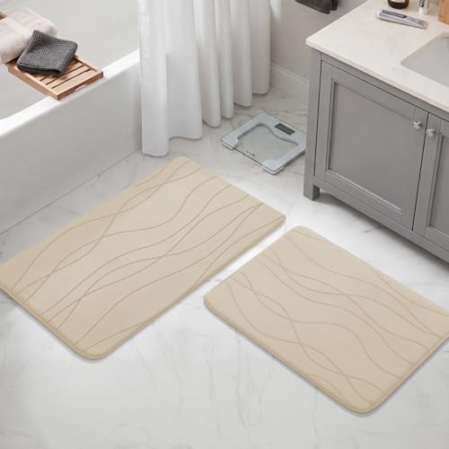 YIHOUSE Bathroom Rugs Set 2 Piece, Memory Foam Bath Mat Khaki - Image 3
