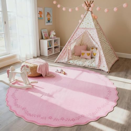 GarveeHome Round Rugs 6ft Scalloped Washable Circle Rug for Dining Room - Image 3