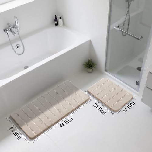 Yimobra Large Memory Foam Bathroom Mat Set, 44 x 24 & 24 x 17 in, Beige - Image 2