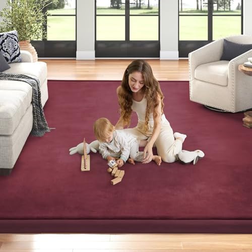 Baby Play Mat for Floor Nursery Muscle Area Rug Playroom Rug 59"x59" Elastic Foam 1.3" Thick Crawling Mat for Babies,Toddlers, Infants(Burgundy) - Image 2