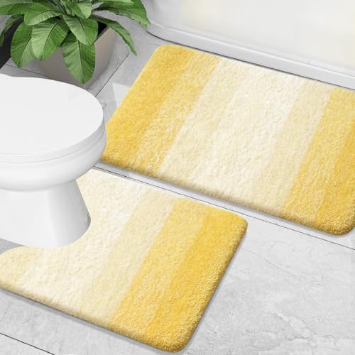 OLANLY Micorfiber Bathroom Rug Set 2 Piece, Absorbent Bath Mats, Yellow by OLANLY