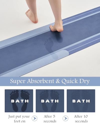 MontVoo-Bath Mat Rug Long Non Slip Super Absorbent Bathroom Runner Stain Resistant Quick Dry Thin Bathroom Mat Fit Under Door-24"x70",Navy - Image 4