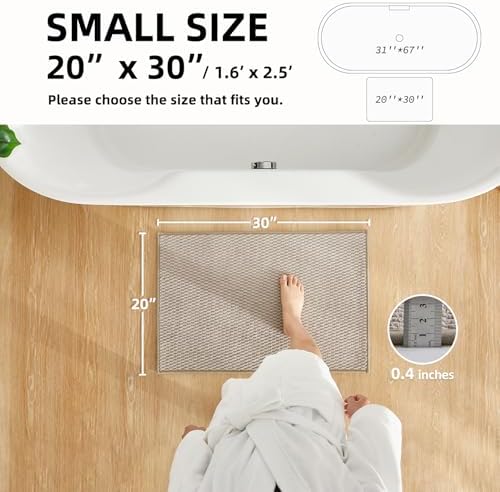 TYUU Bathroom Rugs Non Slip Washable, Super Absorbent Thin Bath Mat Small Quick Dry Low Pile Bathroom Rug, Beige 20"x30" - Image 2